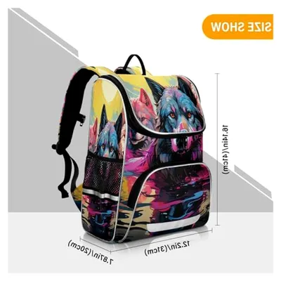 Produktbild von Büchertasche mit Aquarellwölfen, Rucksack für Studenten, große Tasche für Kinder