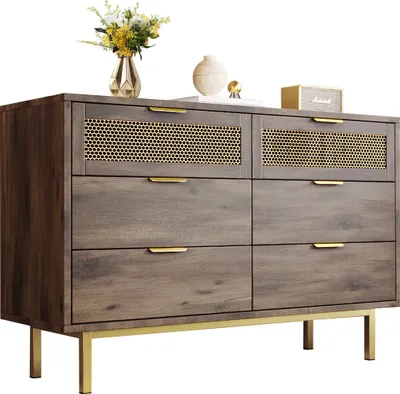 Produktbild von Sideboard-Schrank,Kommode mit 6 Schubladen ,Metallgriffe Kommode,Mehrzweckschrank für Flur, Schlafzimmer, Wohnzimmer und Kinderzimmer