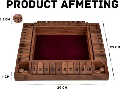 Produktbild von Longfield Shut The Box – 4 Spieler – Brettspiel – Deluxe-Ausführung aus Walnussholz 29 x 29 x 3,5 cm