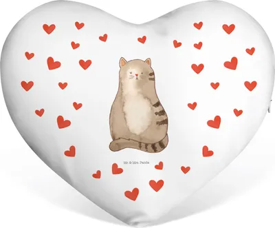 Produktbild von Mr. & Mrs. Panda Dekokissen Katze Sitzen - Weiß - Geschenk, Herzkissen, Herz, Partnerkissen, Katzen, Cat, Sofakissen, Kissen, Kuschelkissen, Cats