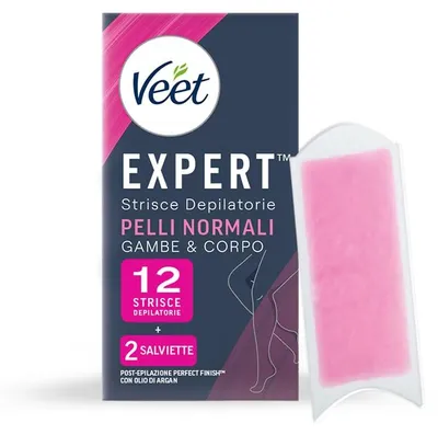 Image de Veet Expert, Bandes dépilatoires, Corps, Peau normale, Femmes, Copolymère d'hydrogénostyrène/méthylstyrène/indène, Paraffinum Liquidum, Silice, Polyéthylène,..., 12 pièces