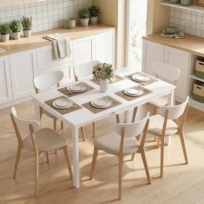 Produktbild von Sweiko Ausziehbarer Esstisch 80-120 cm für 4-6 Personen, Platzsparender Küchentisch mit einfacher Ausziehfunktion, Natur