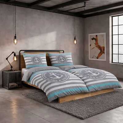 Produktbild von Renforce Bettwäsche 155 x 220 cm 4tlg. Baumwolle mit Reißverschluss in Weiß Türkis Grün gestreift