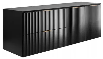 Zdjęcie produktu dla Szafka Łazienkowa Wisząca Szuflady Drzwi Flisan 140X46 Cm Z Blatem Czarna