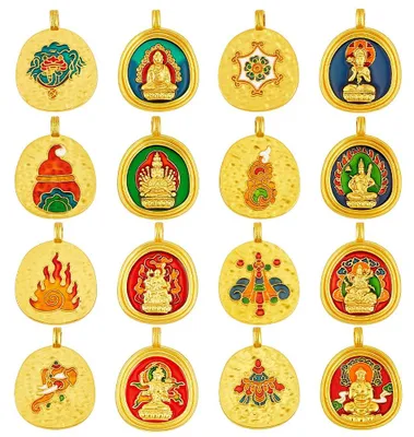 Buddha-Anhänger, 16 Stück, 8 Stile, Gold, Emaille, für Schmuck