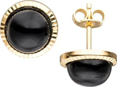 Produktbild von Paar Ohrstecker mit Onyx schwarz Halbkugel 333 Gold Gelbgold Ohrschmuck Damen