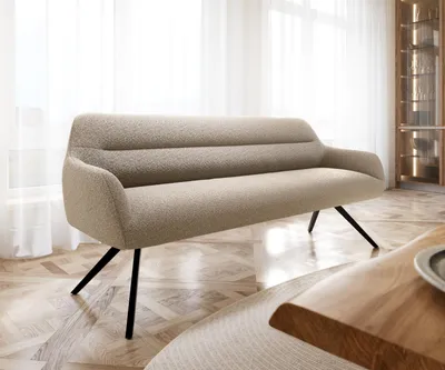Produktbild von DELIFE Esszimmerbank Taya-Flex 200 cm Bouclé Schlamm Kreuzgestell kantig Schwarz Taschenfederkern