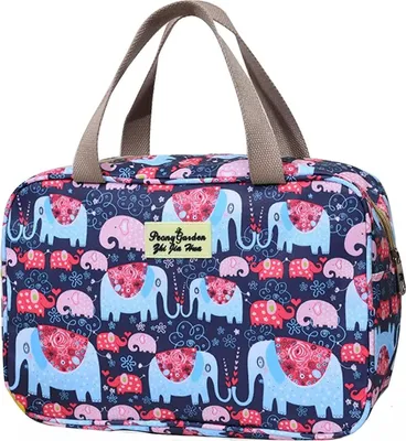 Produktbild von Unyqoos® Kosmetiktasche Damen groß – wasserdichte, tragbare Reise-Toilettentasche mit großem Stauraum für Make-up, Blau mit Elefantenprint