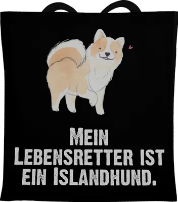 Produktbild von Mr. & Mrs. Panda Tote Bag Islandhund Lebensretter - Schwarz - Geschenk, Tasche, Schultasche, Laptoptasche, Shopping, Jutebeutel, Isländischer Schäferhund