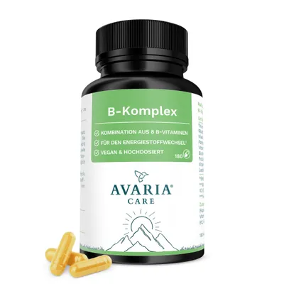 Produktbild von Vitamin B Komplex mit allen 8 B-Vitaminen - 180 Kapseln - Vegan & hochdosiert