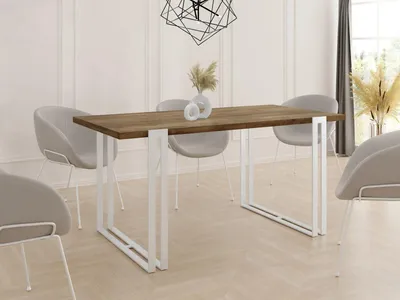 Produktbild von Ausziehbarer Esstisch - Großer Tisch im Loft-Stil mit Weiße Metallbeinen 140 bis 240 cm - Industrietisch für das Wohnzimmer - Spacesaver - Lefkas Eiche - 140 x 80 cm