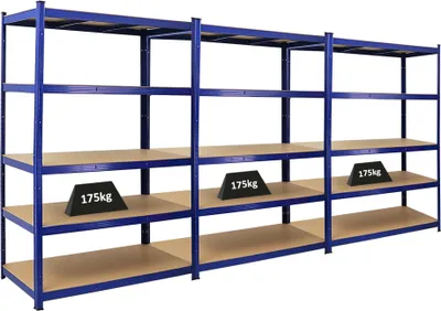 Produktbild von Mega Deal | 3x Schwerlastregal TAURUS | HxBxT 180x120x60cm | Fachlast 175kg | Blau