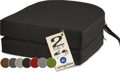 Produktbild von sunnypillow 2er Set Stuhlkissen Outdoor, wasserdicht UV-lichtecht 40 x 40 x 7cm dick - Polsterauflage mit Bändern - Auflage für Stühle,Bänke - Sitzkissen Stuhlauflage für Haus und Garten - Schwarz