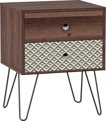 Obrázek produktu pro Noční stolek - Noční komoda - 2 zásuvky - Ocelové nohy - Moderní marocké/boho - 45 x 39 x 55,5 cm - Hnědá barva