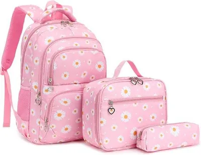 Obrázok produktu pre Ultiluxe Ruksak s margrietami - Ružovo-biely - Detský školský batoh - Sada pre dievčatá - 15,6 palca na laptop - 30x17x44 cm - 22L - Školský batoh pre