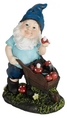 Image de Relaxdays : nain de jardin avec des champignons, résistant aux intempéries et au gel, dimensions 14,5 x 10,5 x 7 cm, figurine de jardin (nain), pierre artificielle, multicolore