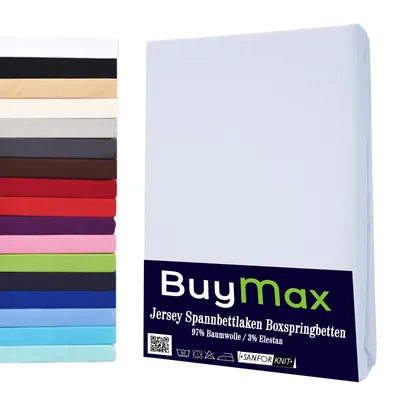 Produktbild von Buymax® Spannbettlaken Wasserbettlaken Jersey Wasserbett Boxspringbett 180x200-200x220 cm 160g/m² Farbe: Weiß