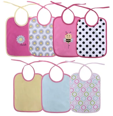 Immagine prodotto di Set di 7 bavaglini Lorelli, modello "Double" con fiocchi – bavaglini per neonati a partire dalla nascita (0+ mesi), in cotone/poliestere, unisex (adatti a maschi e femmine)