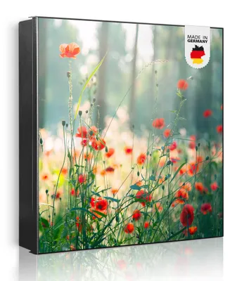 Produktbild von banjado Schlüsselkasten aus Metall, 30x30cm groß mit 32 Haken, als Magnettafel nutzbar, Korpus schwarz, Anschlag links, Waldmohn [SKG2 12779]