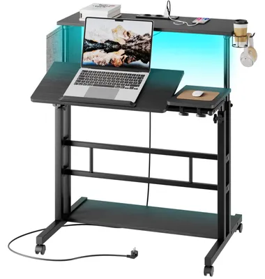 Immagine prodotto di Scrivania regolabile in altezza - 80x60 cm, con prese di corrente - nera