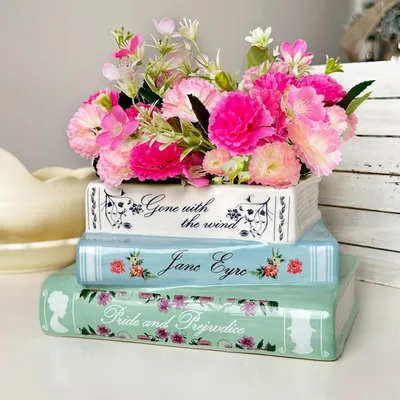 Image de Céramique Livre Pot de fleurs Décoration Maison Vase à livres Fleurs Bibliothèque Chambre Bureau Pots