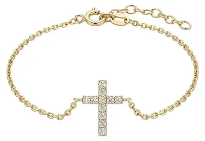 Produktbild von 375 Echtgold Armband Damen Kreuz Anhänger mit Zirkonia