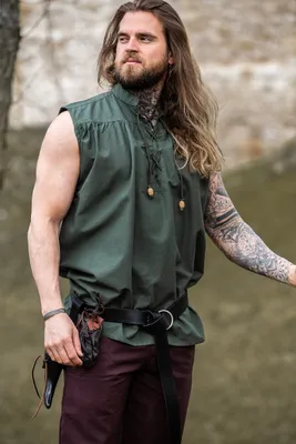 Produktbild von Ärmelloses Stehkragen-Schnürhemd "Louis" Grün XXL