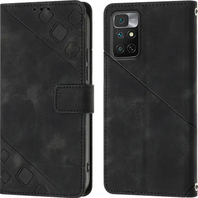 Produktbild von Hülle für Xiaomi Redmi 10 Prägung Flip Leder Brieftasche Schutzhülle mit Ständer Schwarz