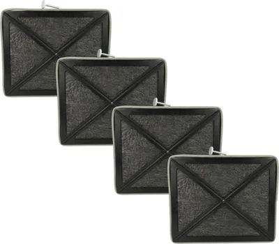 Four black carbon filters with silver pins arranged in a diagonal line.