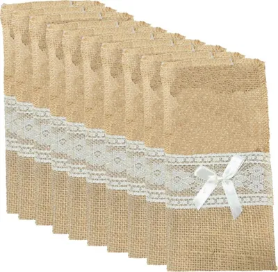 Imagen del producto de INF Set de 10 Fundas de Yute para Cubiertos - Decoración Navideña