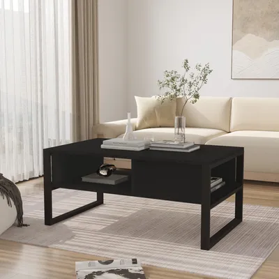 Image de Table basse 'Laukaa' rectangulaire piètement métal 100 x 60 x 45 cm Noir