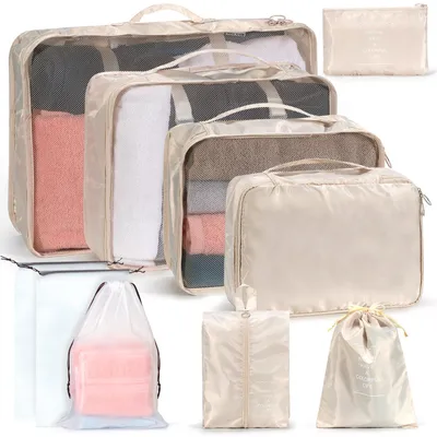Imagen del producto de Set de organizadores de maletas, de 10 piezas, que incluye 7 cubos de embalaje y 3 bolsas de almacenamiento, ideal para viajes