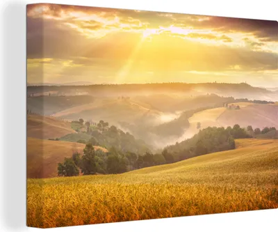 Obrázok produktu pre OneMillionCanvasses® - Výtlačky na plátne - 140x90 cm, hmla - slnko - krajina, nástenná umelecká dekorácia