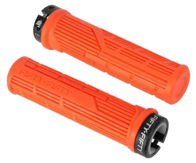 Immagine prodotto di Manopole per mountain bike, sistema di bloccaggio, colore arancione, morbide, antiscivolo, compatibili con diametri del manubrio da 20-23 mm