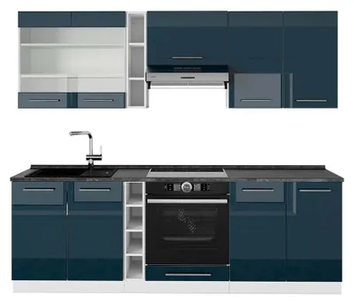 Image de Ligne de cuisine Vicco Fame-Line bleu foncé brillant/blanc 235cm , PT Anthracite, Model 49050