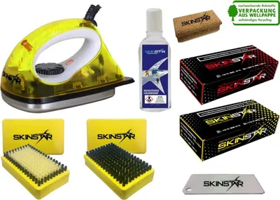 Obrázok produktu pre SKINSTAR Štartovacia sada na voskovanie lyží, žehlička na vosk, kefa, uhľovodíkový vosk – 8-dielna sada