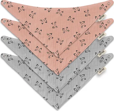 Produktbild von Musselin Halstücher Set 4 Stück Größe M Dreieckstücher Spucktücher Baumwolle Lätzchen Baby und Kleinkind