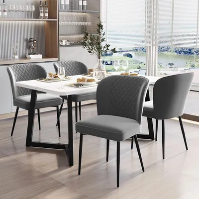 Immagine prodotto di MODFU, set di 4 sedie da pranzo, sedia imbottita dal design moderno con schienale, seduta in velluto, struttura in metallo, colore grigio scuro