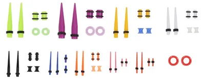Image de Kit de dilatation des oreilles de 50 pièces comprenant des tunnels en silicone, des tiges de dilatation en acrylique et des bouchons (de 1,6 à 12 mm, différentes couleurs)
