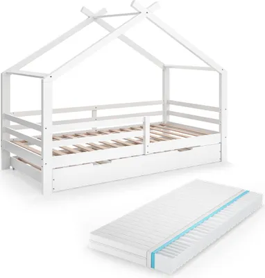 Immagine prodotto di Letto montessori bambini Vitalispa Luni Bianco 200 x 90 cm con letto e materasso per ospiti, Model 59344