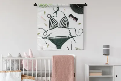 Produktbild von MuchoWow® Wandteppich Wandbehang Bikini - Schwarz - Weiß 90x90 cm Tapisserie Dekoration Wandtuch - Wandaufhänger