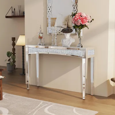 Productafbeelding van Spiegelconsole Tafel - Haltafel - Sidetable - Make-Up Tafel - Moderne Spiegelafwerking - 120 Cm Breed