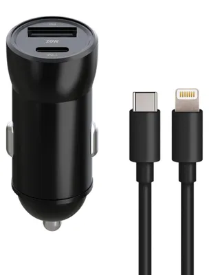 Zdjęcie produktu dla Maxlife Ładowarka Samochodowa Pd Qc Mxcc-04 1X Usb-C 1X Usb 20W Czarna + Kabel Usb-C - Lightning 27W