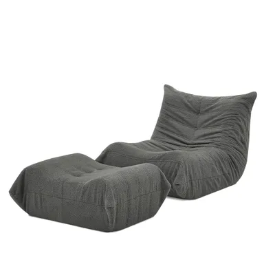 Produktbild von Lazy Sofa mit Rückenlehne und Fußhocker, Relaxsessel, Weicher Teddyfell-Bohnensack-Bodenlesesessel, Bequemer Einzel-Bodensofa für Wohnzimmer, Grau