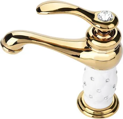 Immagine prodotto di Rubinetto in ottone massiccio per lavabo, con acqua calda e fredda e decorazioni - Oro.