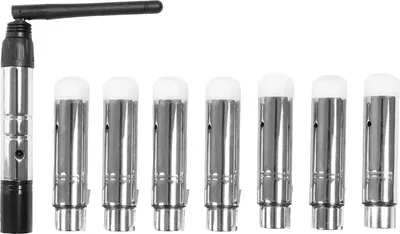 Obrázek produktu pro Bezdrátová sada pro ovládání osvětlení DMX512 – vysílač + 7 přijímačů – 2,4 GHz – dosah 400 m – 20 dBm – 8 síťových adaptérů – černá