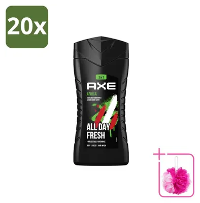 Obrázek produktu pro 20 kusů sprchového gelu 3 v 1 Axe Africa – mandarinka a santalové dřevo – 250 ml – výhodná sada