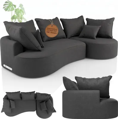 Produktbild von Juskys Sofa Tirano - modernes Samt Ecksofa, Dunkelgrau Couch mit Ottomane rechts