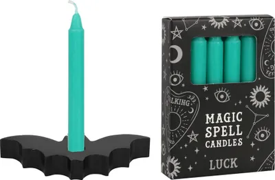Produktbild von Spell Candle Halter "Fledermaus" inkl. Spell Candle "Luck" - Wunschkerze Glück Black Magic