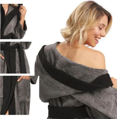 Produktbild von Sylt Bademantel XL anthrazit/schwarz Baumwolle Frottee Kapuze